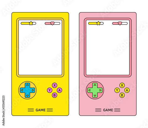 Cute, colorful retro game console illustration graphics.