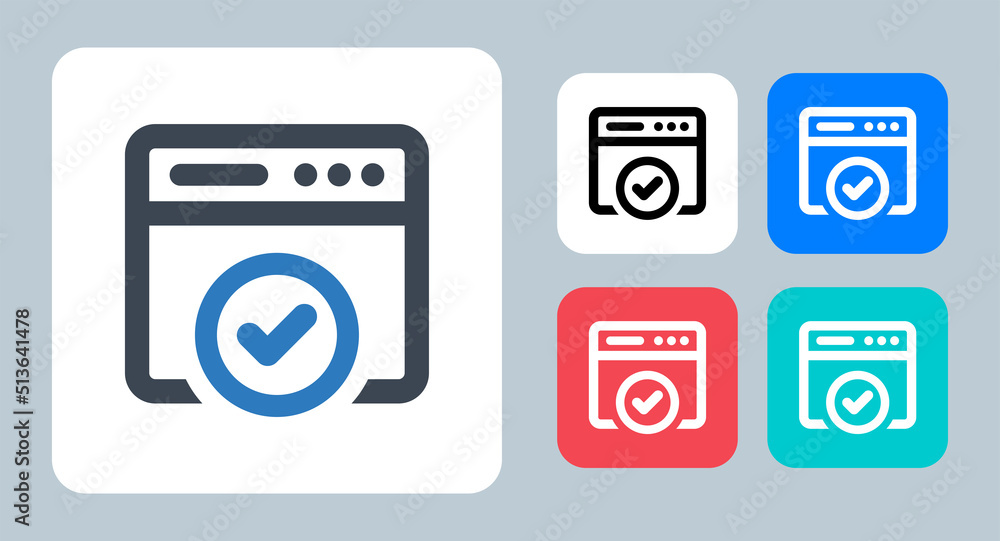Browser Check icon - vector illustration . web, Browser, Check, Mark, Approve, Content, Window, App, application, Website, Page, Webpage, line, outline, flat, icons . Browser Check icon - vector illustration . web, Browser, Check, Mark, Approve, Content, Window, App, application, Website, Page, Webpage, line, outline, flat, icons .