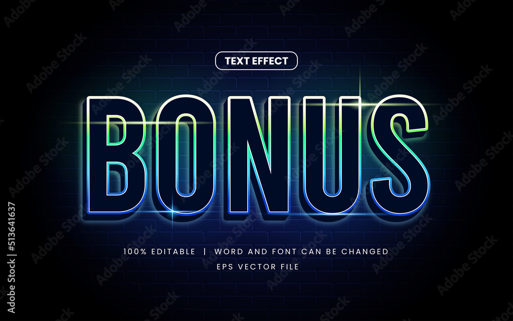 Obraz premium bonus neon glow editable text effect on brick wall