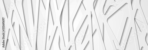 Fototapeta Naklejka Na Ścianę i Meble -  Grey papercut grid abstract tech geometric background. Vector banner design