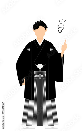 紋付袴の男性（和服姿）、指さししてアドバイスする