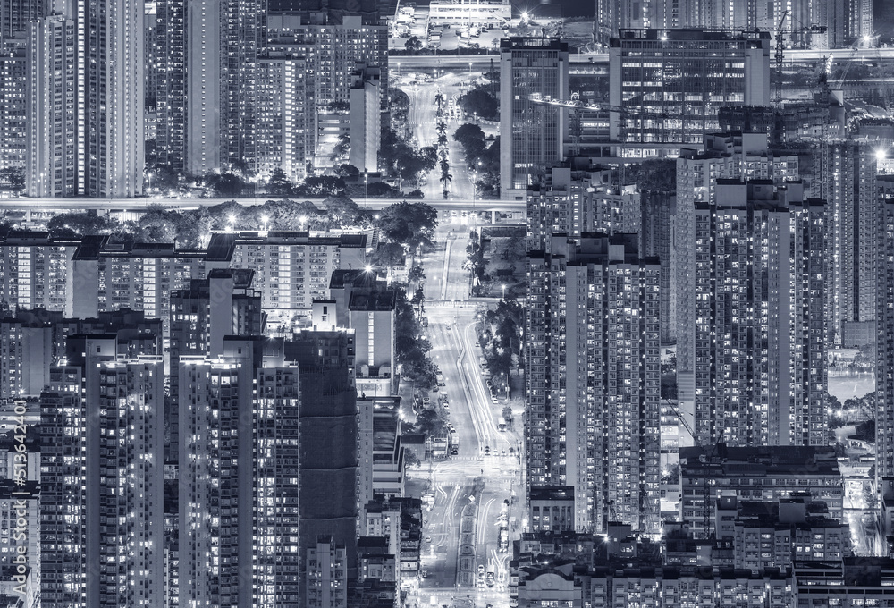 Aerial view of Hong Kong city at night Aerial view of Hong Kong city at night