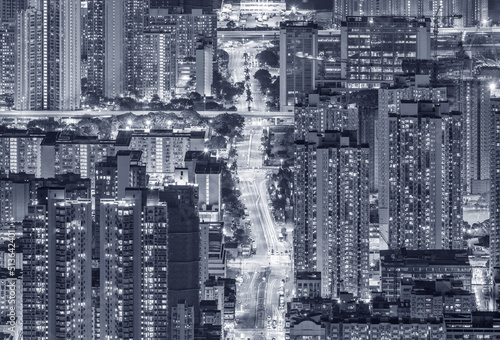 Aerial view of Hong Kong city at night