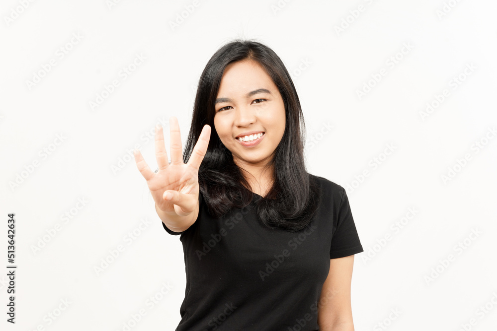 Showing four finger of Beautiful Asian Woman Isolated On White Background Showing four finger of Beautiful Asian Woman Isolated On White Background