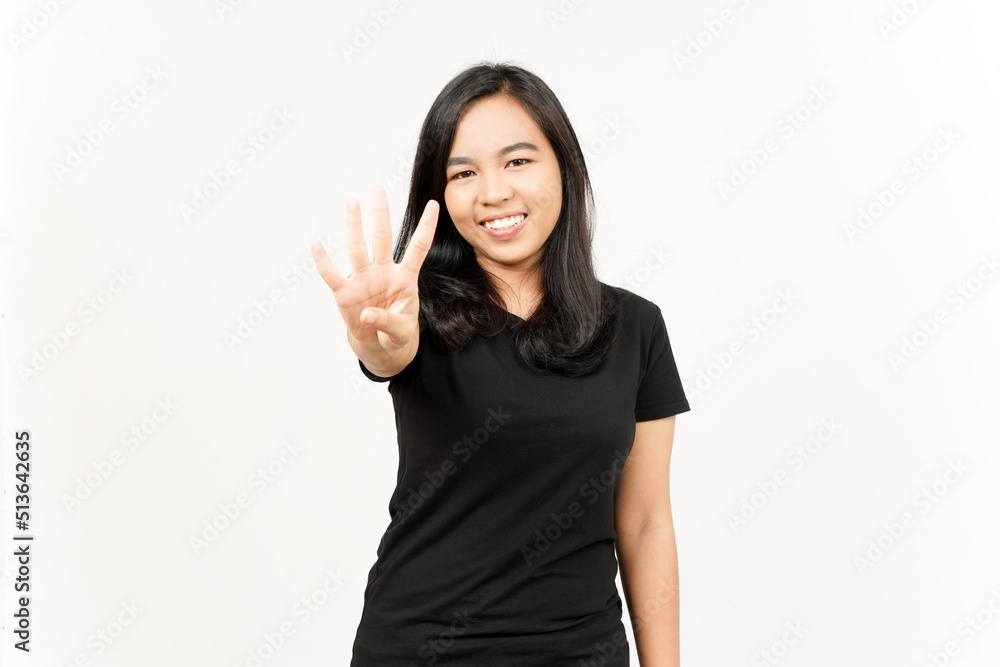 Showing four finger of Beautiful Asian Woman Isolated On White Background Showing four finger of Beautiful Asian Woman Isolated On White Background