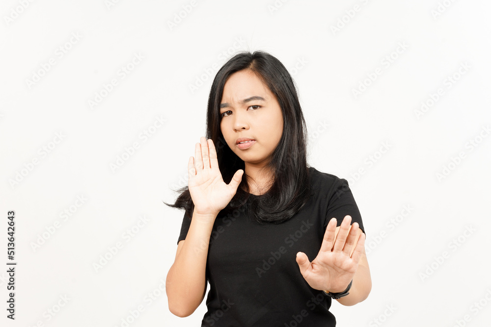 Stop rejection hand gesture of Beautiful Asian Woman Isolated On White Background Stop rejection hand gesture of Beautiful Asian Woman Isolated On White Background