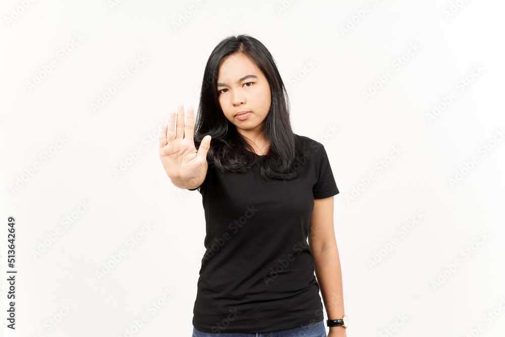 Stop rejection hand gesture of Beautiful Asian Woman Isolated On White Background Stop rejection hand gesture of Beautiful Asian Woman Isolated On White Background