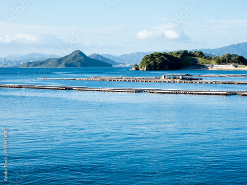 Oyster raft farms near Etajima island in Seto Inland Sea - Hiroshima prefecture, Japan