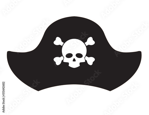 pirate hat icon on white background. pirate hat with skull and crossbones sign. flat style.