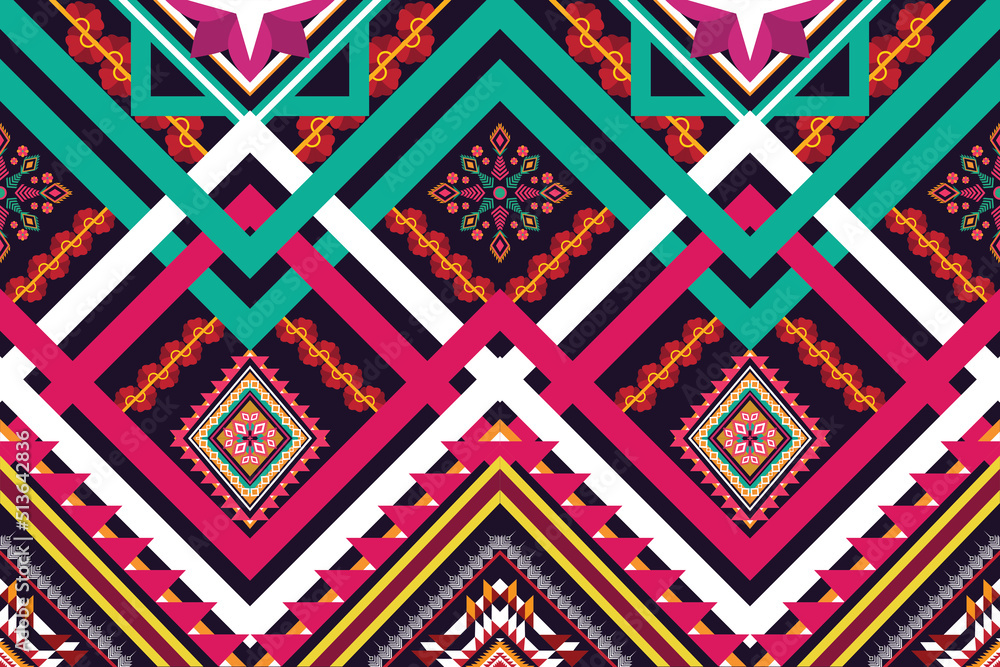 Geometric ethnic flower pattern for background,fabric,wrapping,clothing,wallpaper,Batik,carpet,embroidery style. Geometric ethnic flower pattern for background,fabric,wrapping,clothing,wallpaper,Batik,carpet,embroidery style.