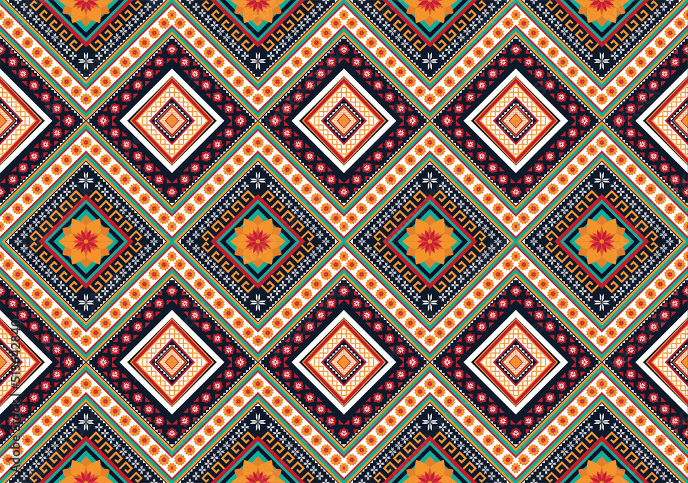 Geometric ethnic flower pattern for background,fabric,wrapping,clothing,wallpaper,Batik,carpet,embroidery style. Geometric ethnic flower pattern for background,fabric,wrapping,clothing,wallpaper,Batik,carpet,embroidery style.