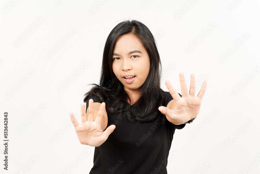 Stop rejection hand gesture of Beautiful Asian Woman Isolated On White Background Stop rejection hand gesture of Beautiful Asian Woman Isolated On White Background