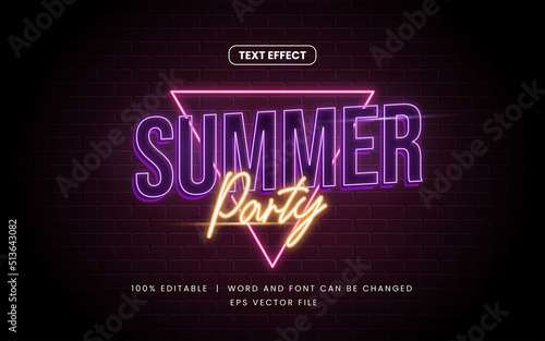 summer party editable text effect with neon glow style