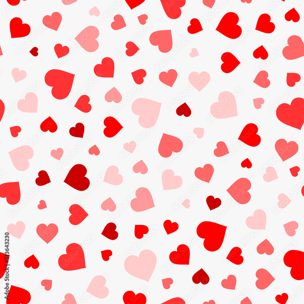 Seamless patterns with red halftone hearts.