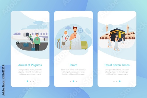 Hajj guide app onboarding screen user interface kit vector illustration