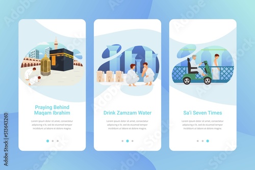 Hajj guide app onboarding screen user interface kit vector illustration