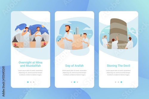 Hajj guide app onboarding screen user interface kit vector illustration