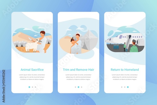 Hajj guide app onboarding screen user interface kit vector illustration