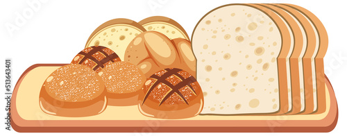 Different types of breads on wooden tray