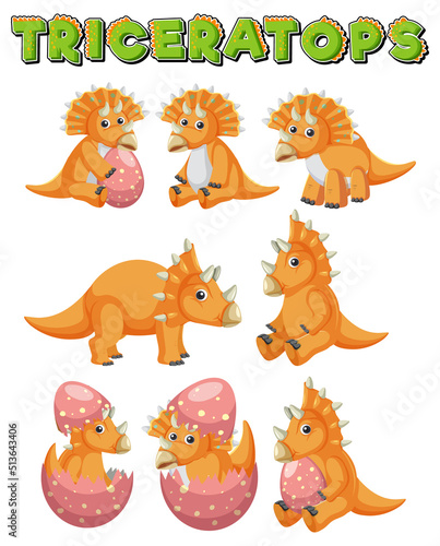 Different orange triceratops dinosaur collection