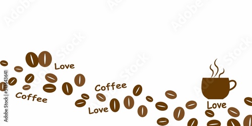 Coffee and Cafe concept pattern graphic illustration. Coffee beans, cup and text pattern for graphic, banner and background. Vector illustration.