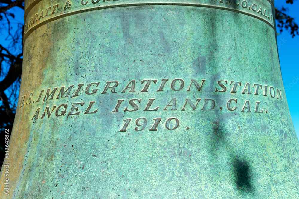 U.S. Immigration Station Angel Island text on the historic bell