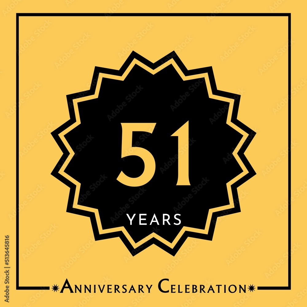 51 years anniversary celebration with black star isolated on yellow background. Creative design for happy birthday, wedding, graduation, event party, marriage, invitation card and greeting card. 51 years anniversary celebration with black star isolated on yellow background. Creative design for happy birthday, wedding, graduation, event party, marriage, invitation card and greeting card.