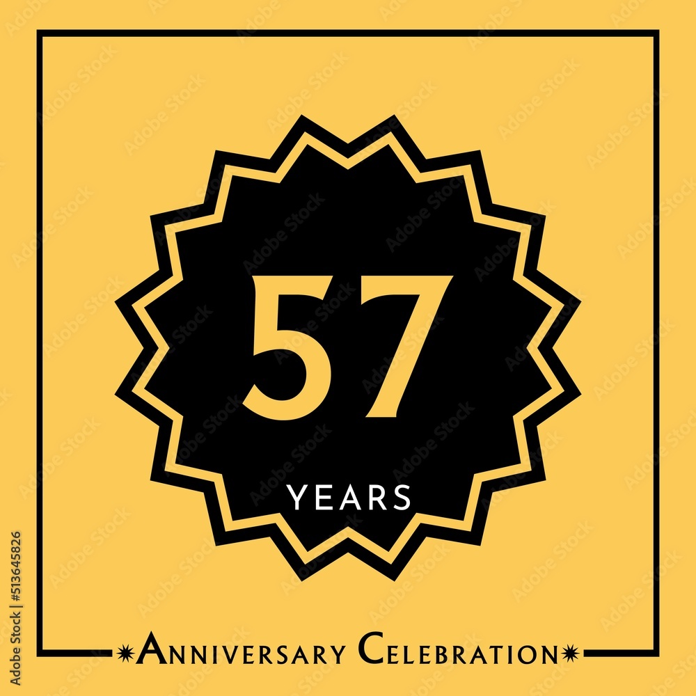 57 years anniversary celebration with black star isolated on yellow background. Creative design for happy birthday, wedding, graduation, event party, marriage, invitation card and greeting card. 57 years anniversary celebration with black star isolated on yellow background. Creative design for happy birthday, wedding, graduation, event party, marriage, invitation card and greeting card.