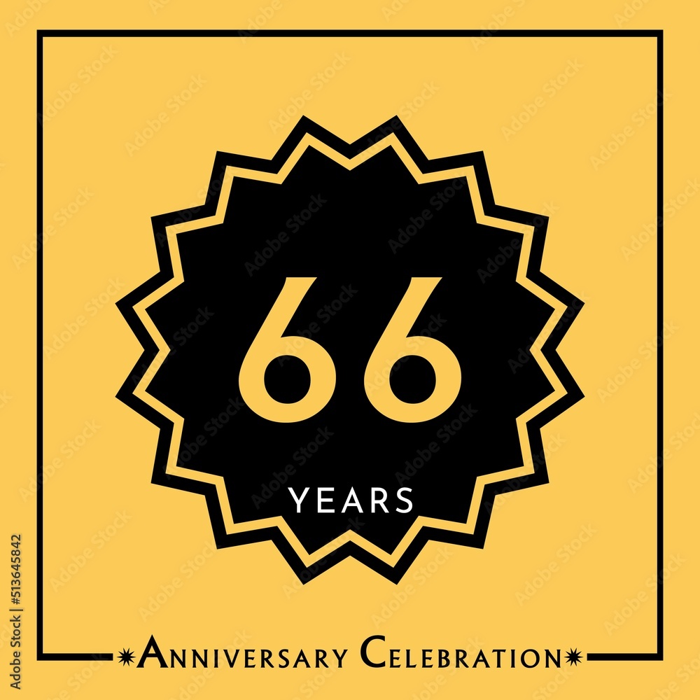 66 years anniversary celebration with black star isolated on yellow background. Creative design for happy birthday, wedding, graduation, event party, marriage, invitation card and greeting card. 66 years anniversary celebration with black star isolated on yellow background. Creative design for happy birthday, wedding, graduation, event party, marriage, invitation card and greeting card.