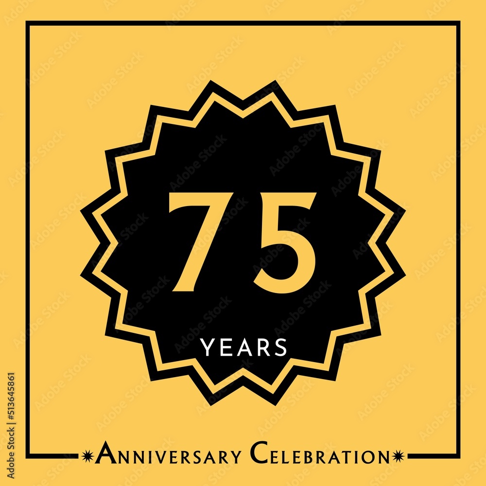 75 years anniversary celebration with black star isolated on yellow background. Creative design for happy birthday, wedding, graduation, event party, marriage, invitation card and greeting card. 75 years anniversary celebration with black star isolated on yellow background. Creative design for happy birthday, wedding, graduation, event party, marriage, invitation card and greeting card.