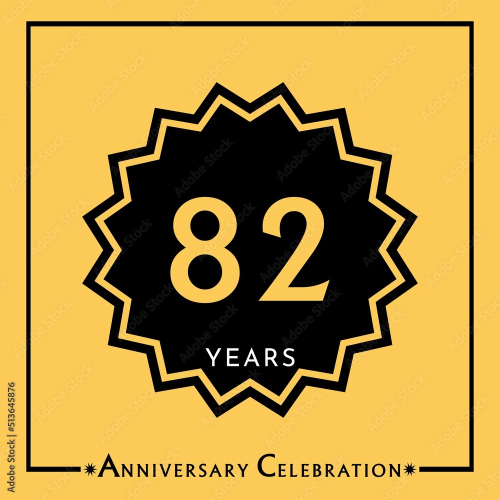 82 years anniversary celebration with black star isolated on yellow background. Creative design for happy birthday, wedding, graduation, event party, marriage, invitation card and greeting card. 82 years anniversary celebration with black star isolated on yellow background. Creative design for happy birthday, wedding, graduation, event party, marriage, invitation card and greeting card.