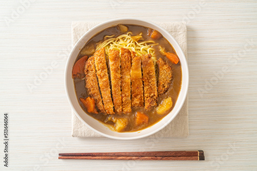 curry ramen noodles with tonkatsu fried pork cutlet photo