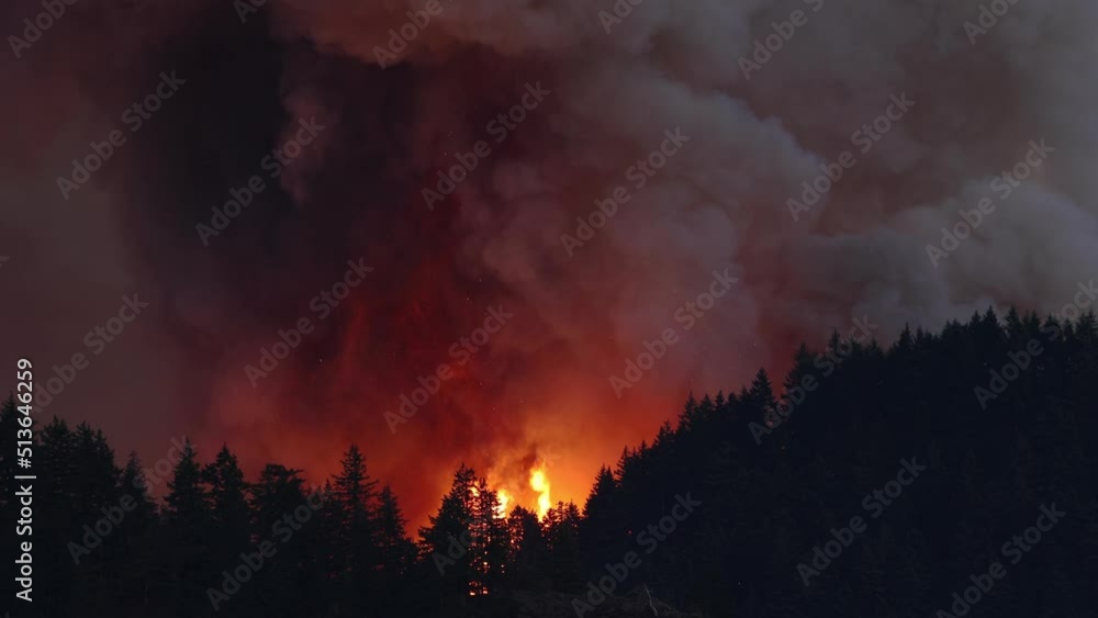 Large forest fire burns the tree covered side of a mountain in Oregon Large forest fire burns the tree covered side of a mountain in Oregon