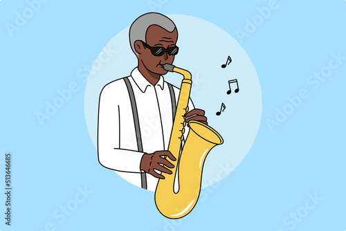 African American man play on saxophone 