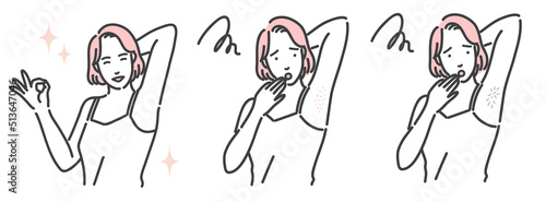 ワキの肌トラブルに悩んでいる若い女性のセット
