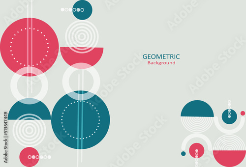 Minimal geometric abstract on gray background. Design elements with circles and semi-circle shapes. Vector Illustration.