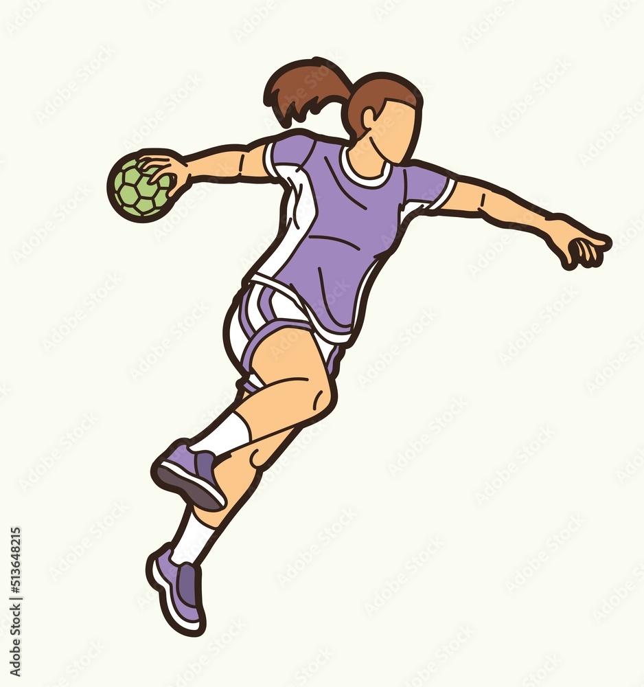 Handball Sport Female Player Action Cartoon Graphic Vector