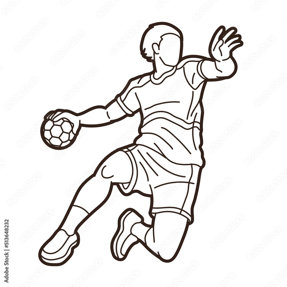 Outline Handball Sport Male Player Action Graphic Vector