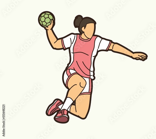 Handball Sport Female Player Action Cartoon Graphic Vector