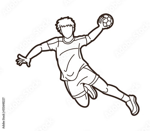 Outline Handball Sport Male Player Action Graphic Vector