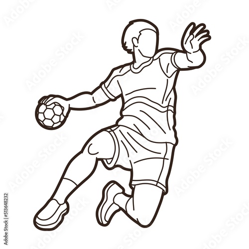 Outline Handball Sport Male Player Action Graphic Vector