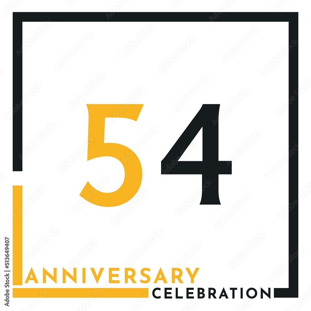 54 years anniversary celebration template design vector. Creative design for happy birthday, wedding, ceremony, event party, marriage, graduation invitation card, and greeting card. 54 years anniversary celebration template design vector. Creative design for happy birthday, wedding, ceremony, event party, marriage, graduation invitation card, and greeting card.
