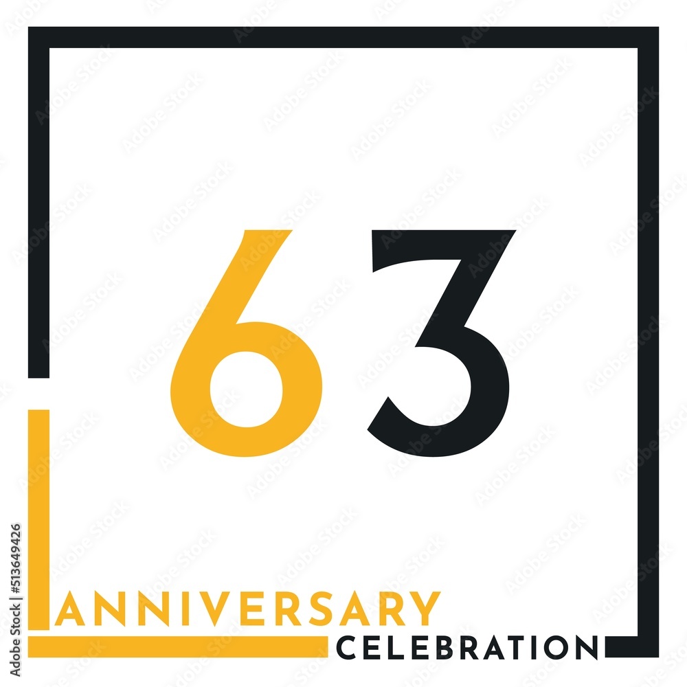 63 years anniversary celebration template design vector. Creative design for happy birthday, wedding, ceremony, event party, marriage, graduation invitation card, and greeting card. 63 years anniversary celebration template design vector. Creative design for happy birthday, wedding, ceremony, event party, marriage, graduation invitation card, and greeting card.
