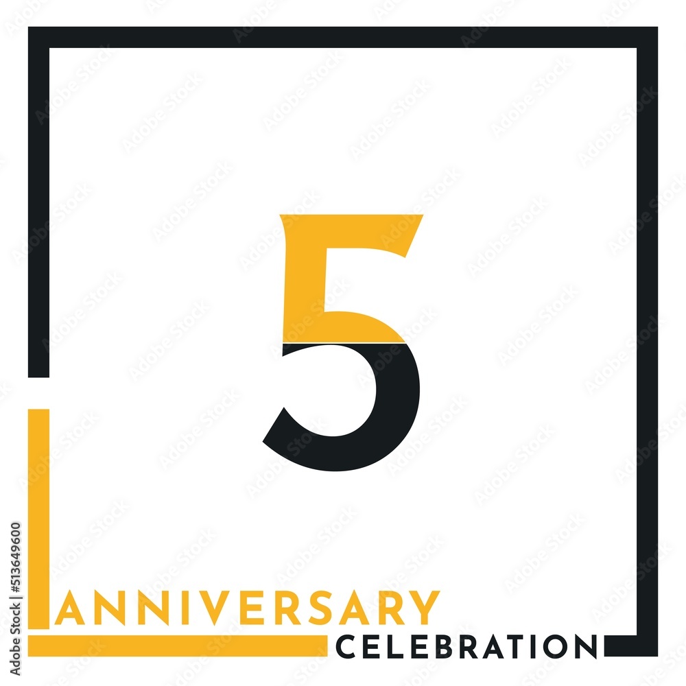 5 years anniversary celebration template design vector. Creative design for happy birthday, wedding, ceremony, event party, marriage, graduation invitation card, and greeting card. 5 years anniversary celebration template design vector. Creative design for happy birthday, wedding, ceremony, event party, marriage, graduation invitation card, and greeting card.