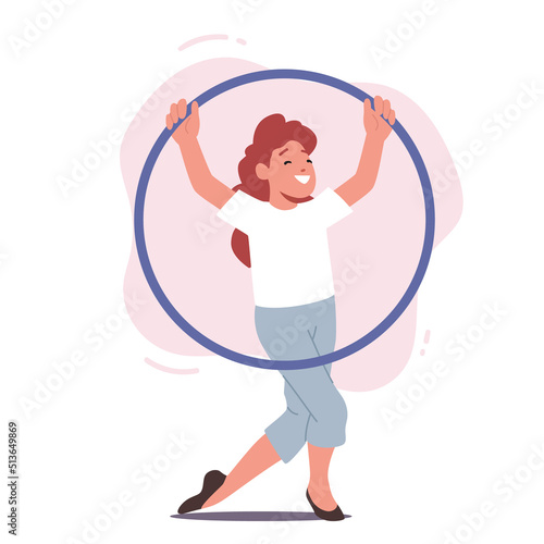 Girl with Hoop, Child Playing Game, Sports and Active Lifestyle. Healthy Entertainment or Hobby, Play With Hula Hoop