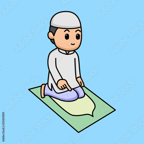 Cute muslim boy praying cartoon design