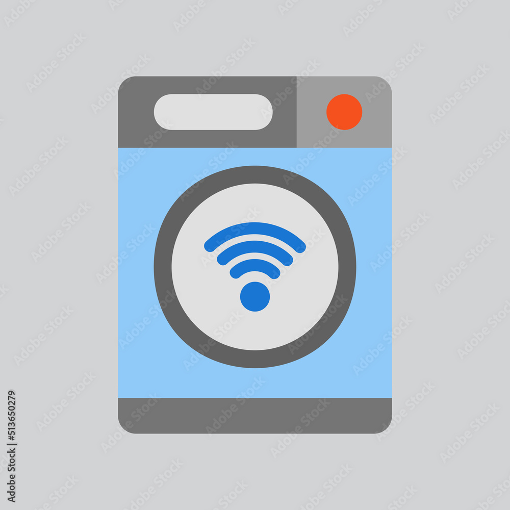 Smart washing machine icon in flat style about smart home, use for website mobile app presentation Smart washing machine icon in flat style about smart home, use for website mobile app presentation