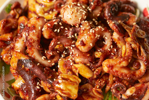 Stir fried spicy vegetable octopus