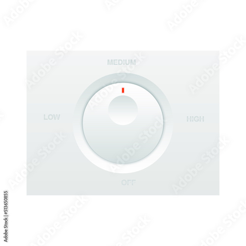 Dial knob with orange led light on white background