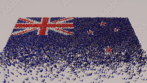 New Zealand Flag formed from a Crowd of People. Banner of New Zealand on White. photo